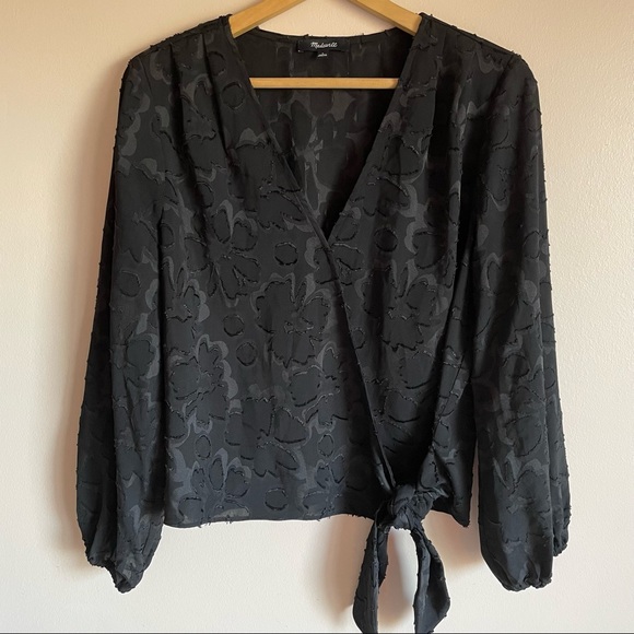 Madewell Tops - MADEWELL Black Floral Jacquard Wrap Blouse Large